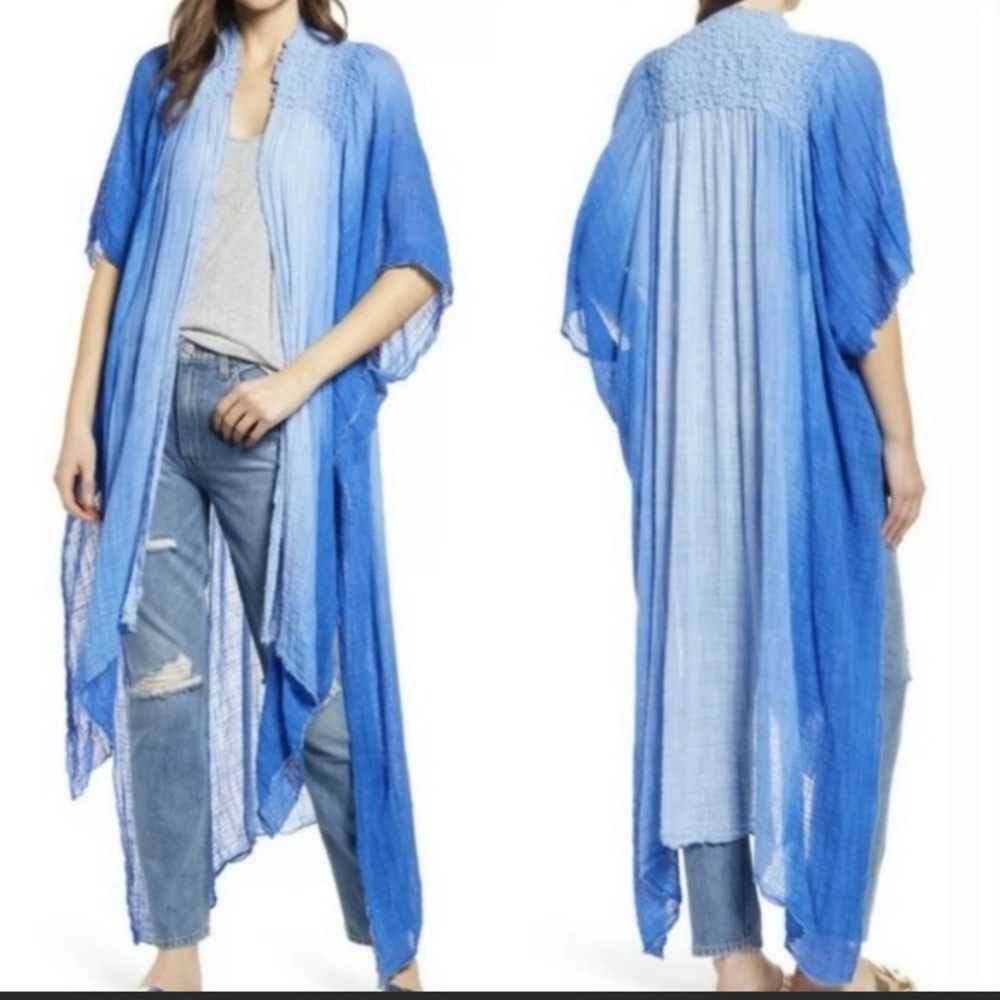 Free People Angelina Dip Dye Tie Dye Boho Kimono Robe - Picture 2 of 11